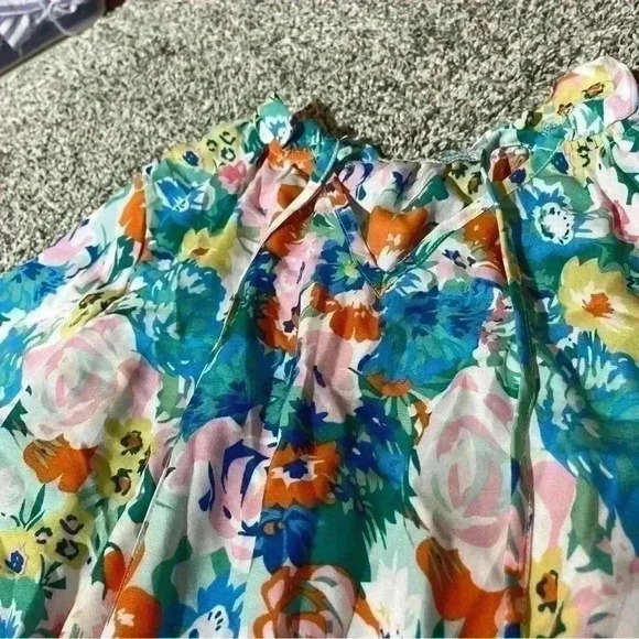 NEW Womens 2023 Floral Print Split V Neck Ruffle Chiffon Elegant Mini Short S - Picture 10 of 10